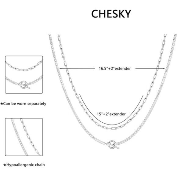 2 Layered Necklaces Waleska Silver Plated Chain Necklace - Picture 4 of 7